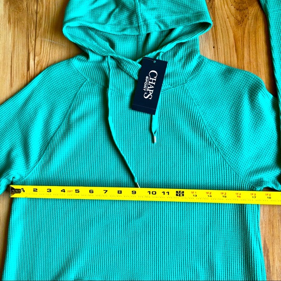 NEW CHAPS SPORT Solid Thermal Hoodie Sweatshirt Sweater Turquoise Small Women’s - Picture 8 of 13